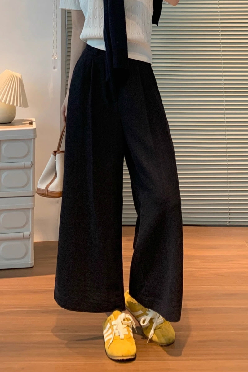 Black Linen Wide Pants