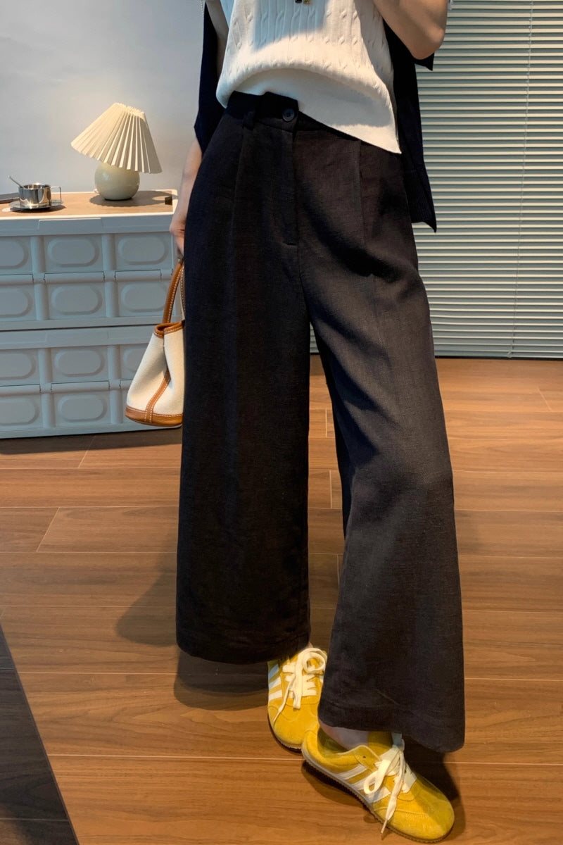 Black Linen Wide Pants