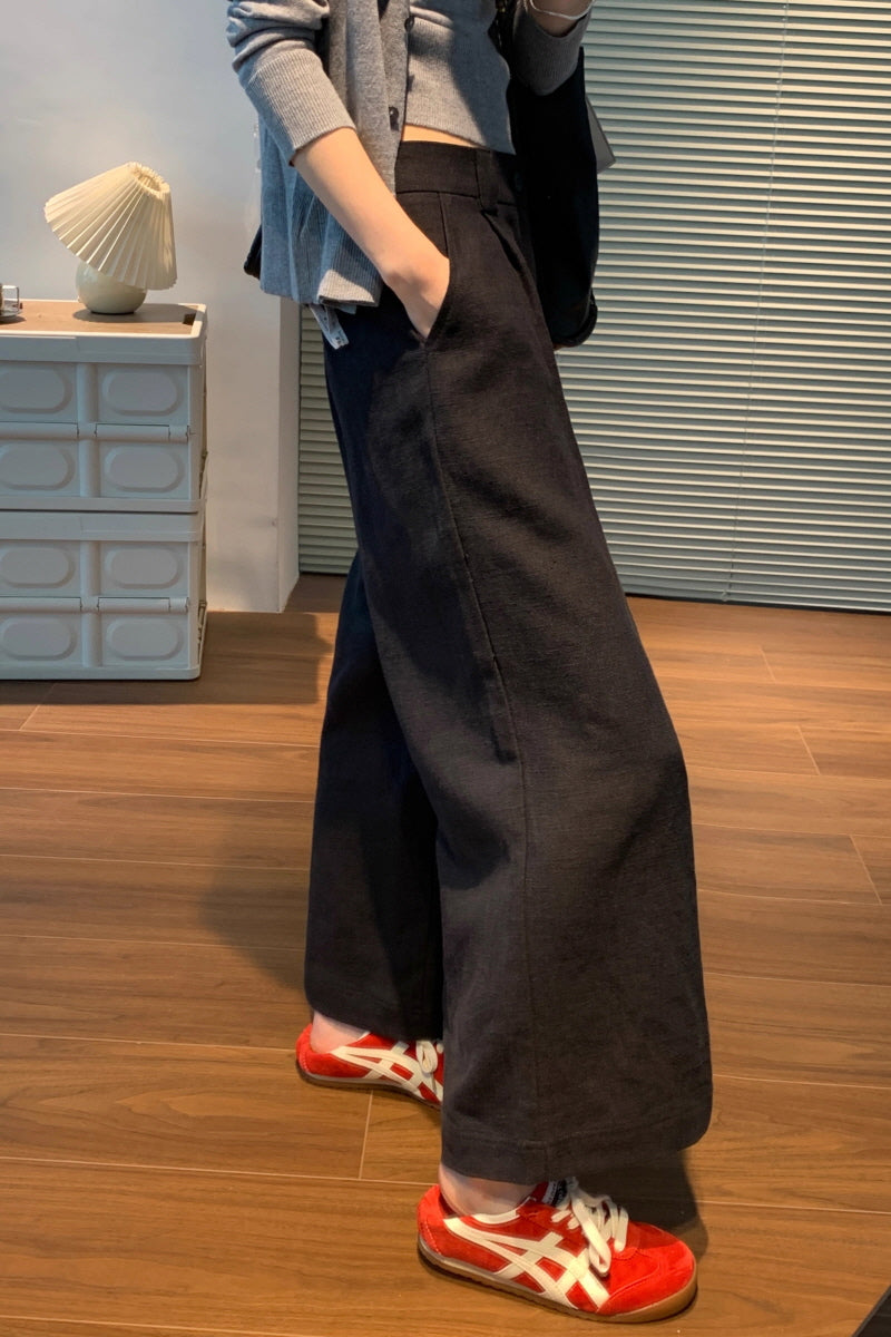 Black Linen Wide Pants