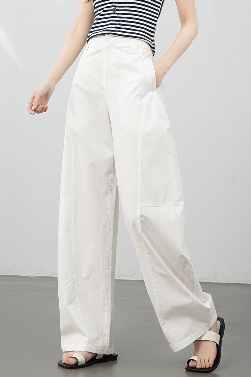 White Relaxed Curve Pants