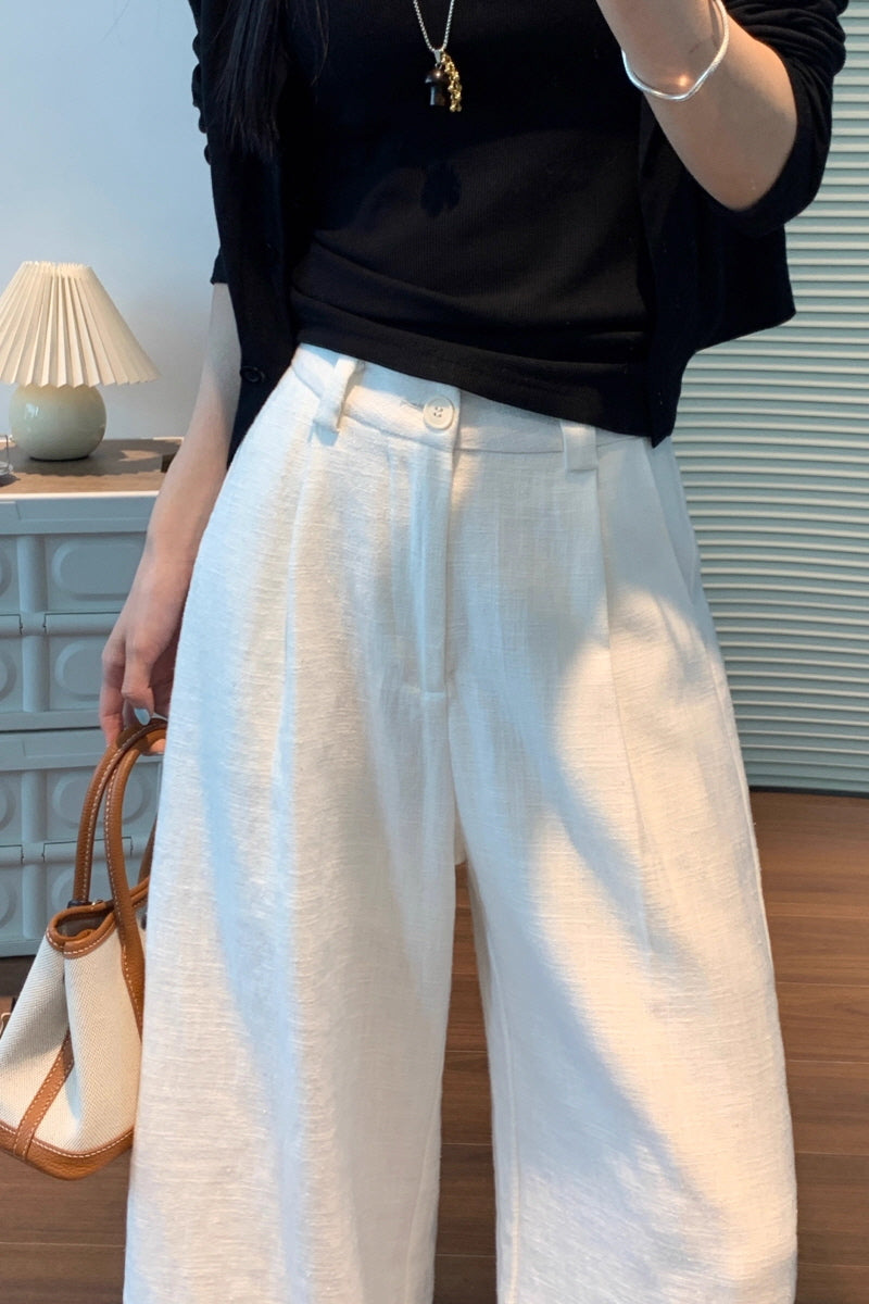 White Linen Wide Pants
