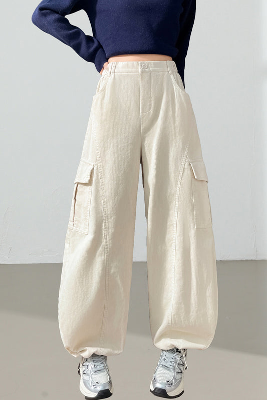 Cream Curve Cargo Pants