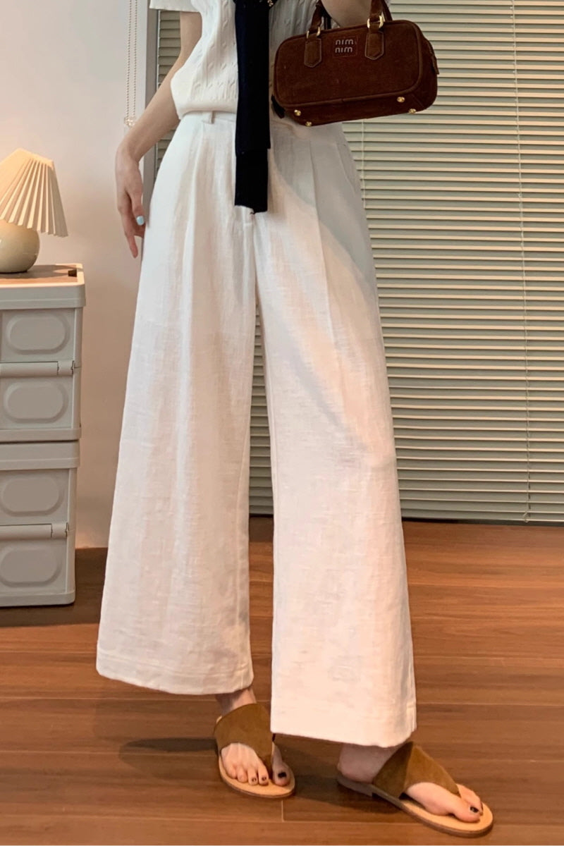 White Linen Wide Pants