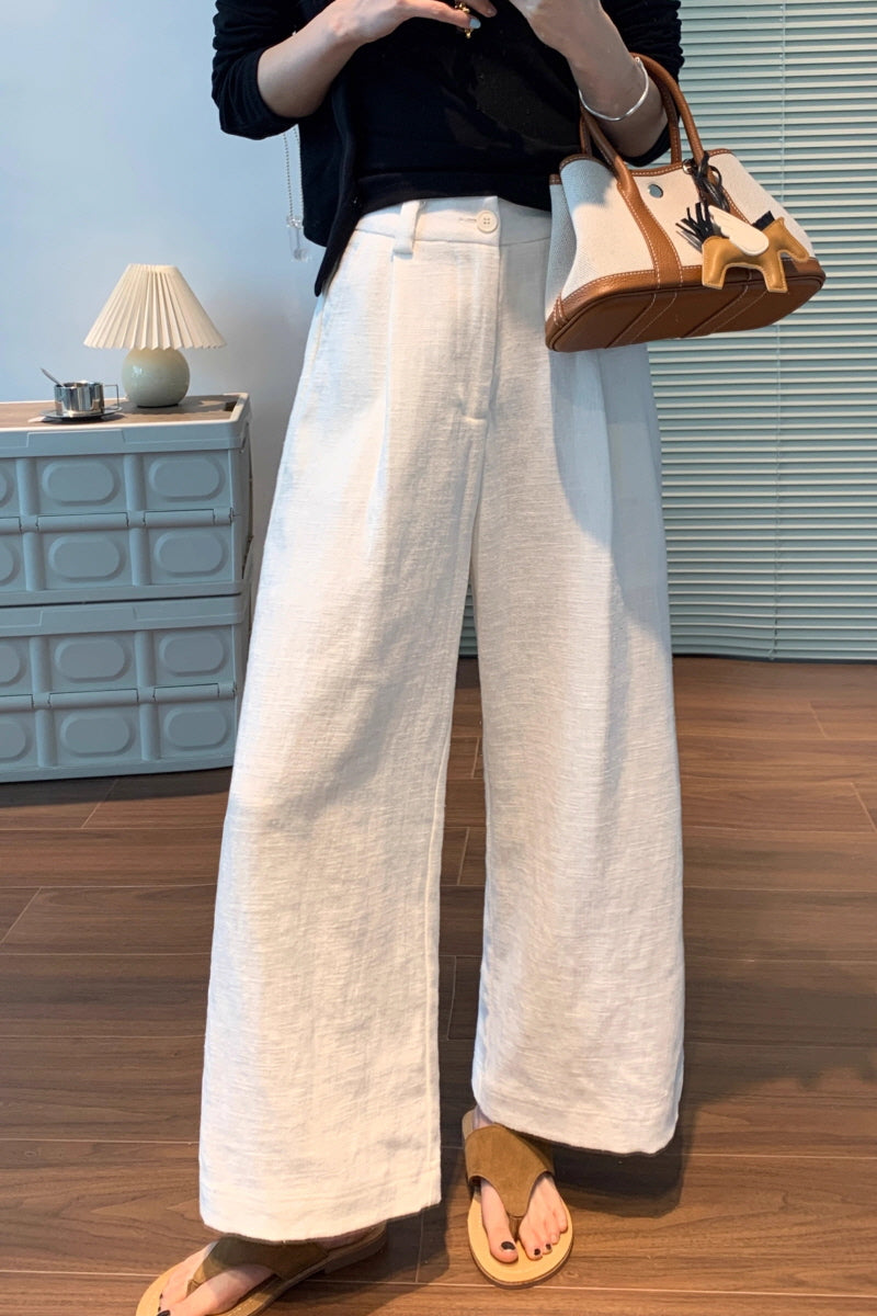 White Linen Wide Pants