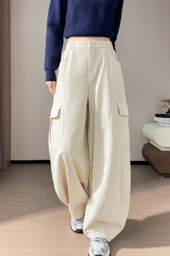 Cream Curve Cargo Pants