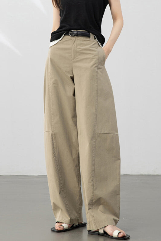 Beige Relaxed Curve Pants