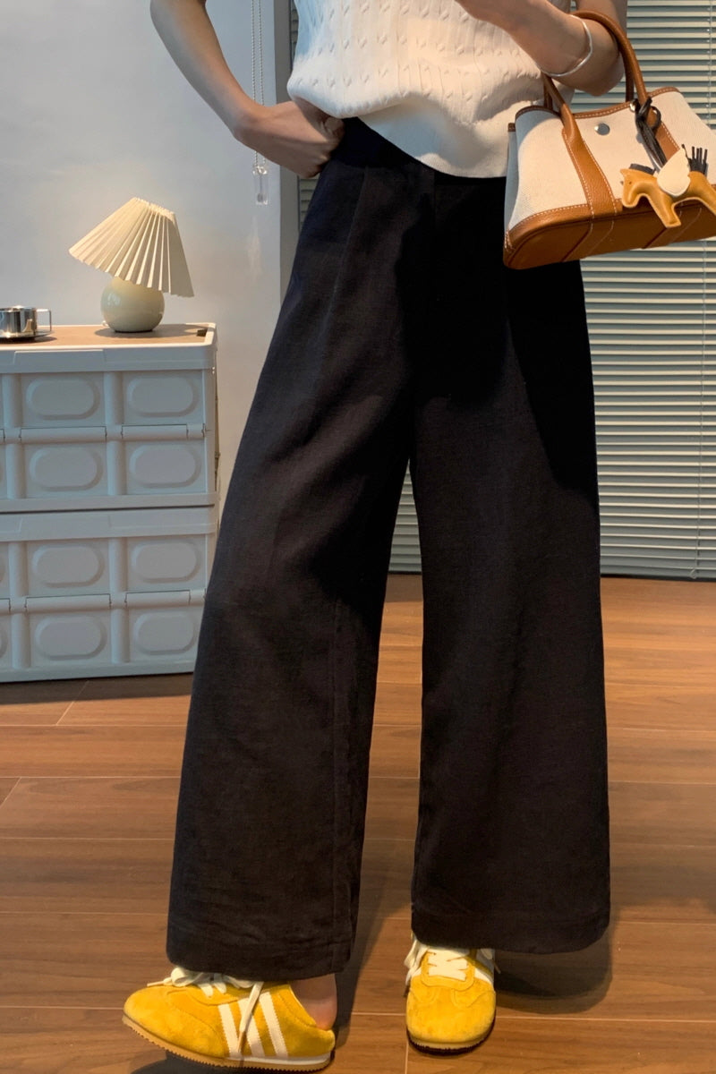 Black Linen Wide Pants