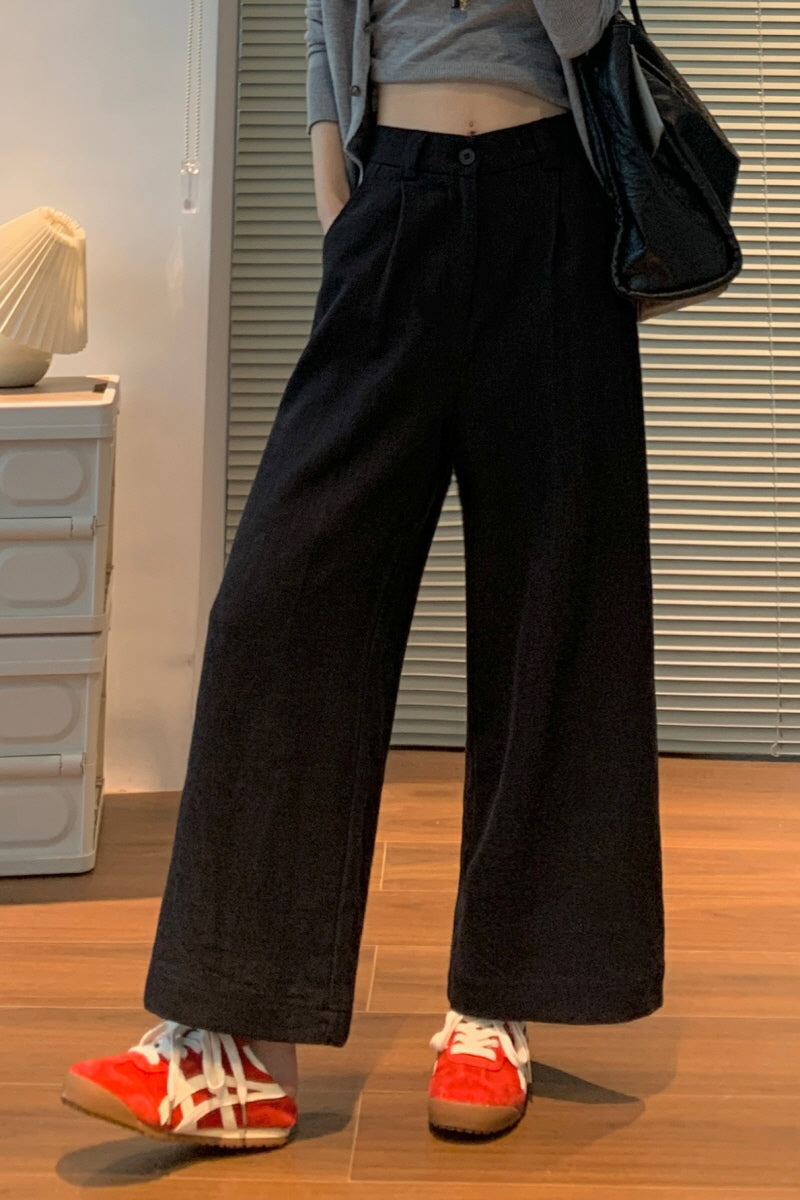 Black Linen Wide Pants