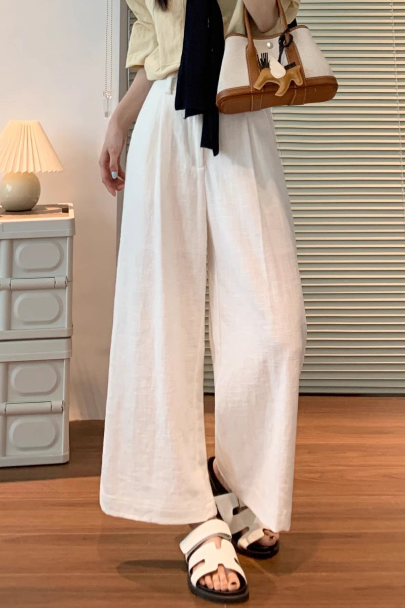 White Linen Wide Pants