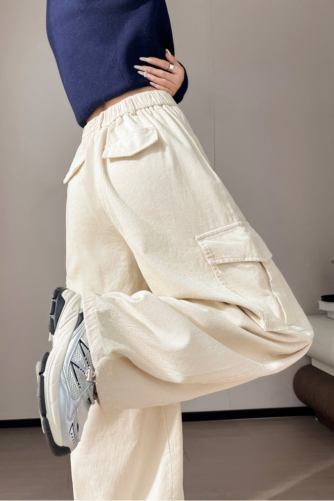 Cream Curve Cargo Pants