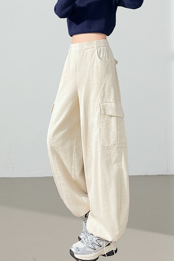 Cream Curve Cargo Pants