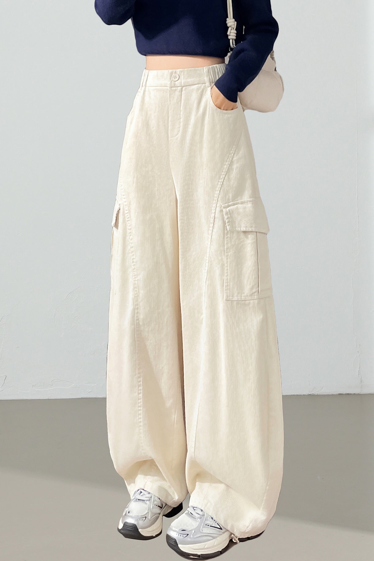 Cream Curve Cargo Pants