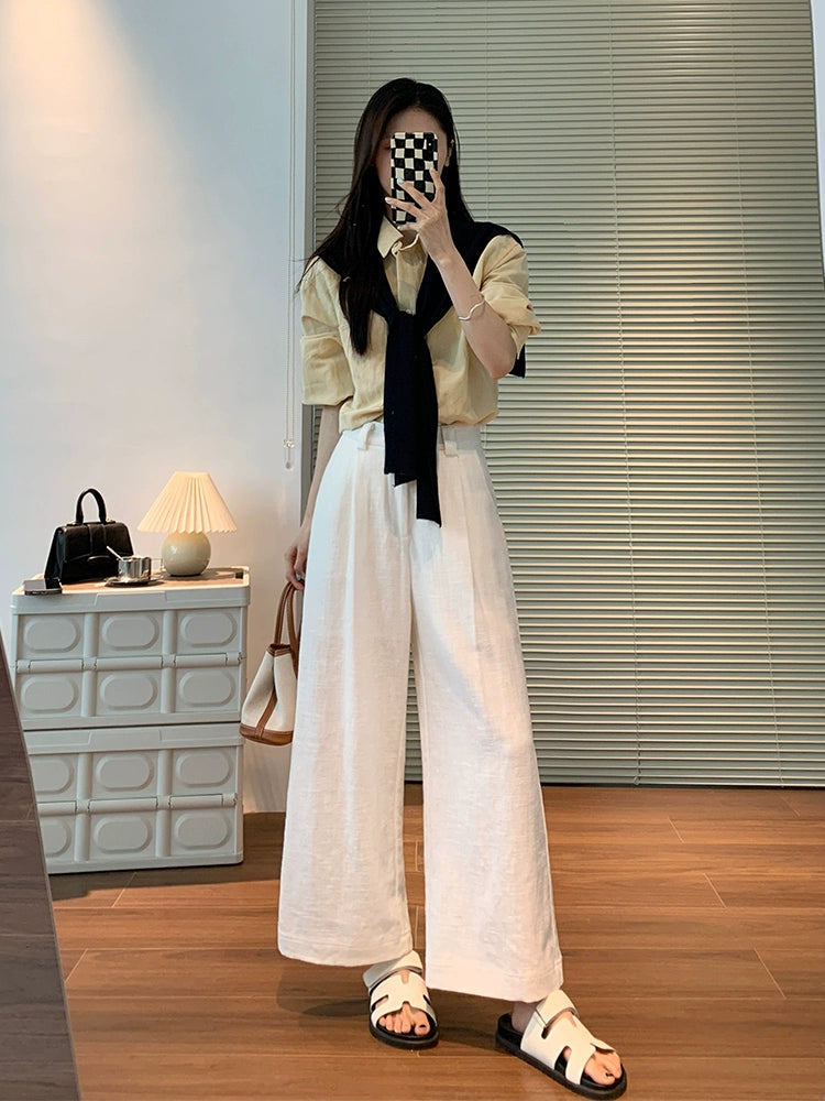 White Linen Wide Pants