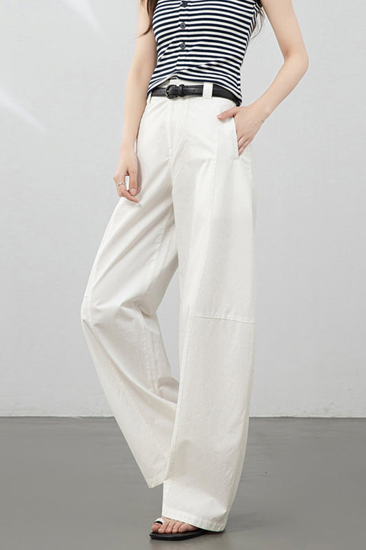 White Relaxed Curve Pants