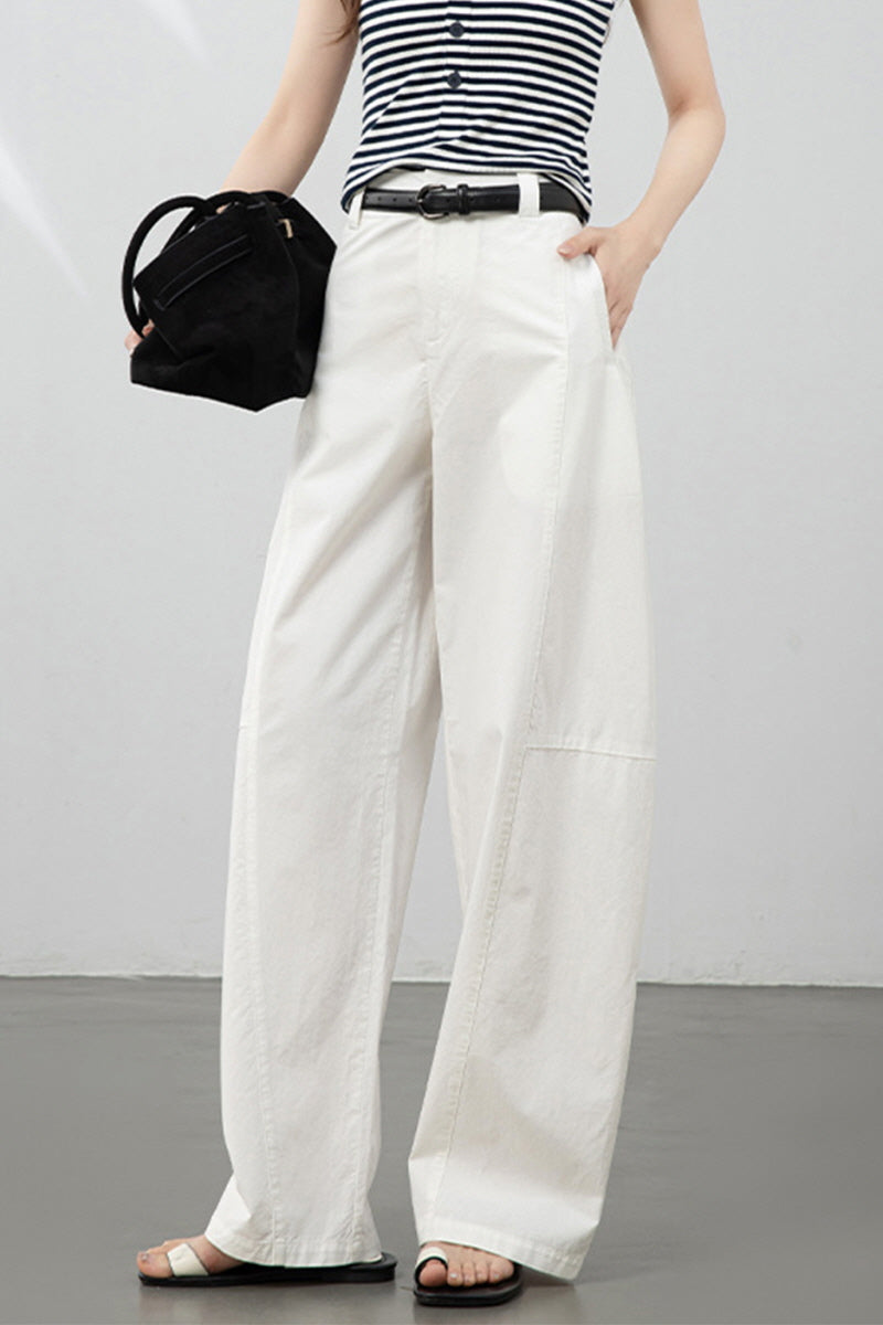 White Relaxed Curve Pants