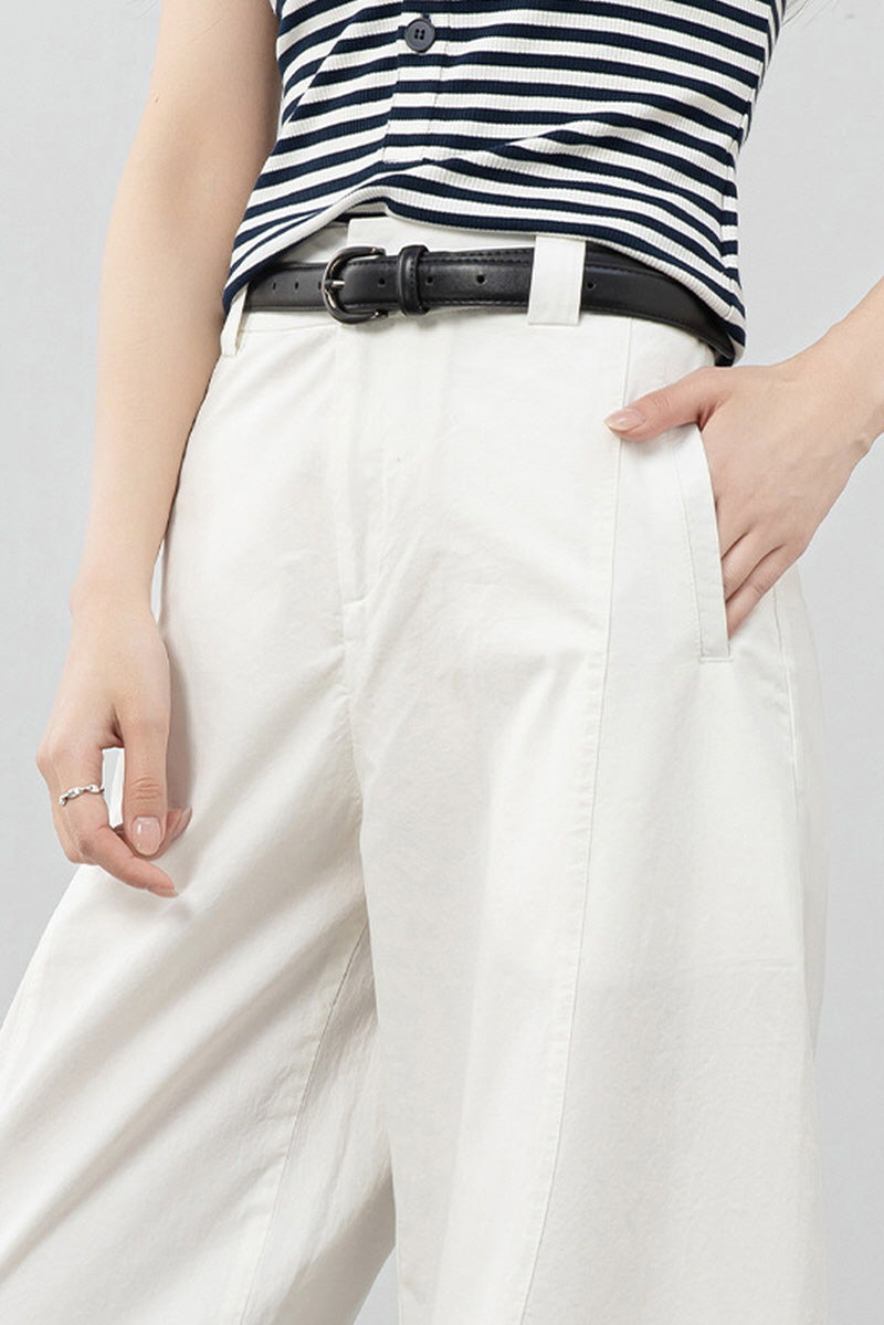 White Relaxed Curve Pants