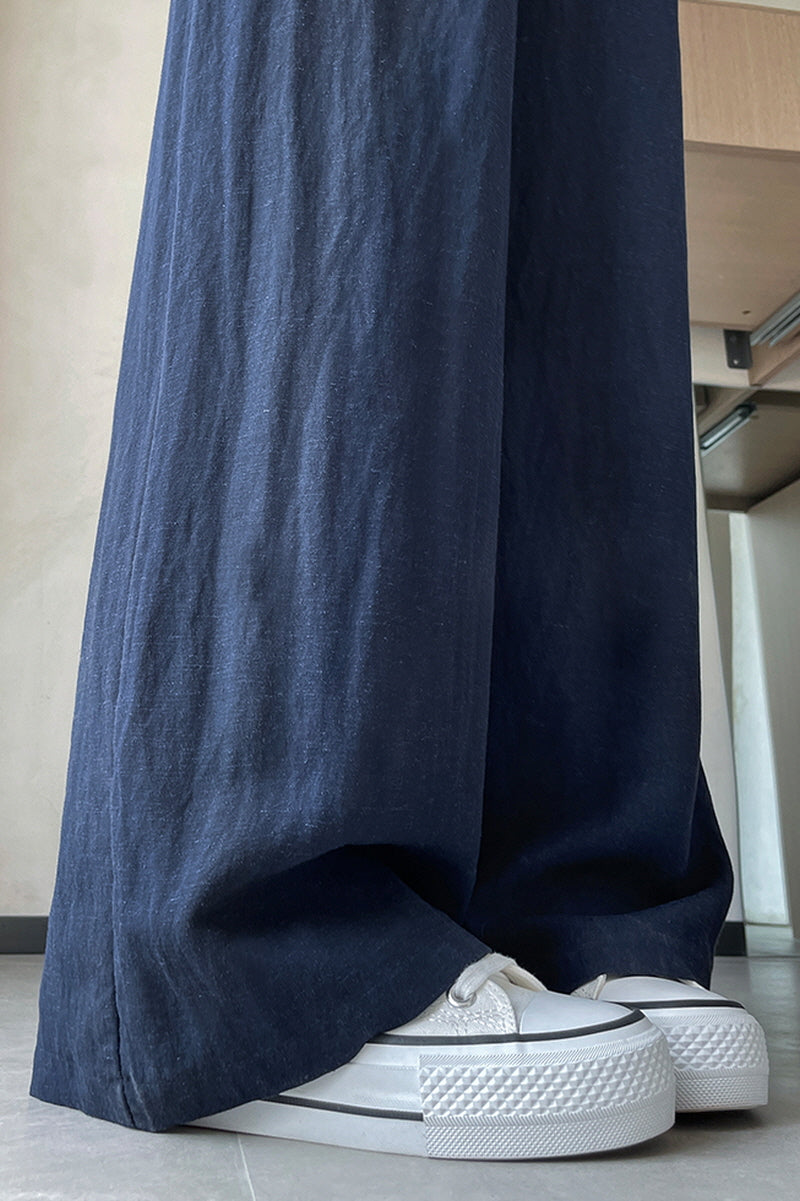 Navy Wave Wide Pants